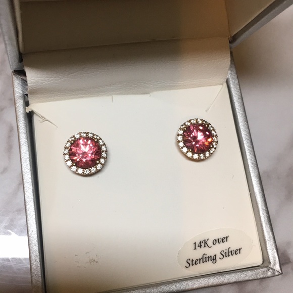 14K Gold Pink Swarovski Cubic Zirconia Earring - Picture 5 of 11